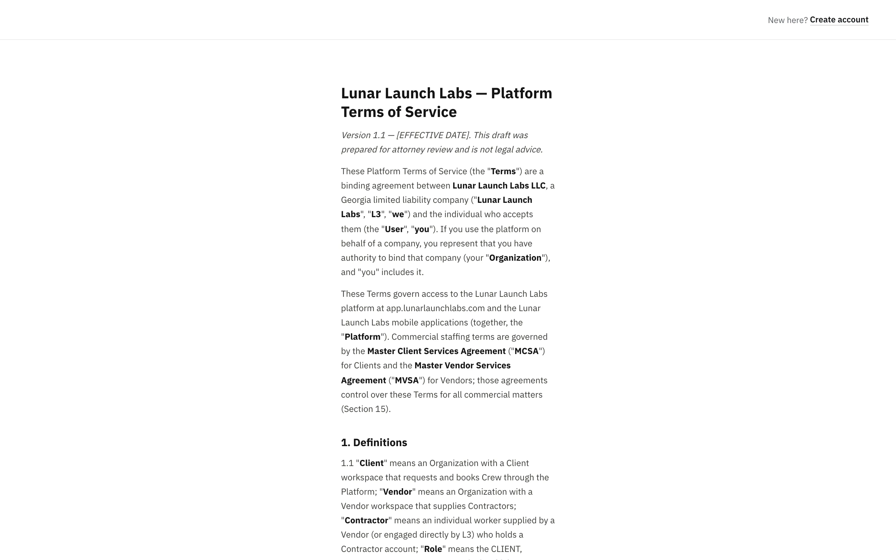 The Platform Terms of Service as served in the app at /terms